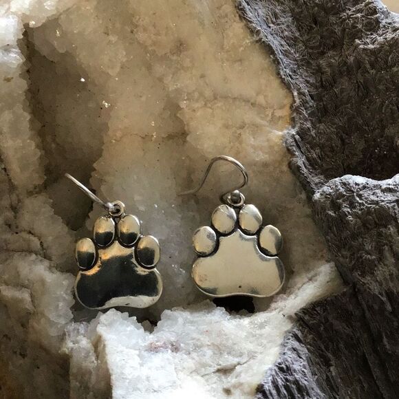 Silver Paw Print Dangle Earrings - Etsy Paw Print Silver Earrings, NEW, Dangle, Handmade, Artisan, Dog Paw
